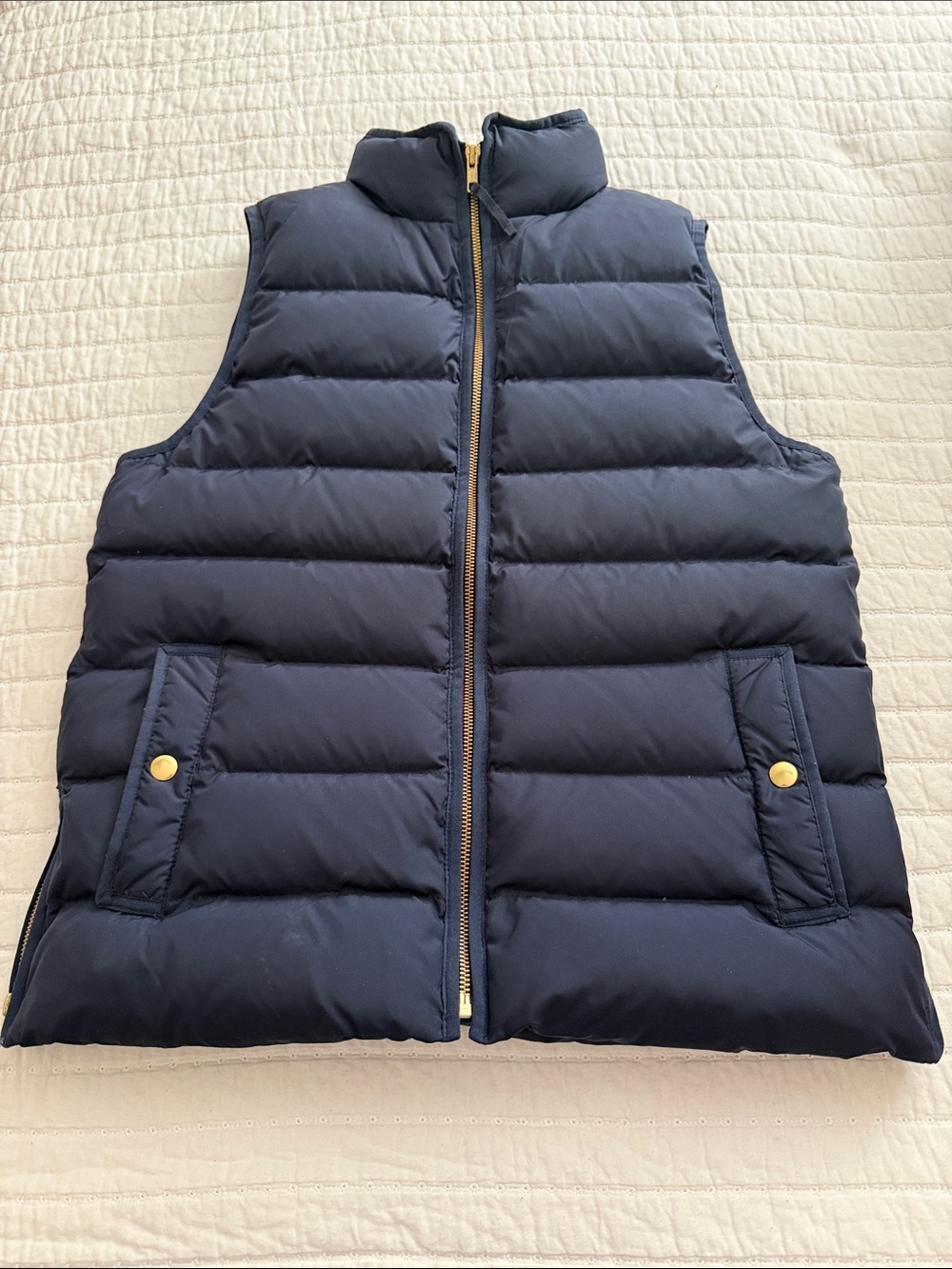 J. Crew Navy Quilted Puffer Vest with Gold Hardware